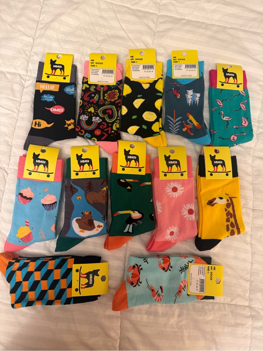 Fun Colorful Socks Patterned Funky Happy Crew Sock Combed Cotton Stockings Pack